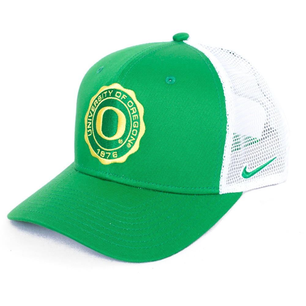 Classic Oregon O, Nike, Green, Trucker, Cotton Blend, Accessories, Unisex, Mesh, Structured, Patch, University of Oregon, Adjustable, Hat, 812075